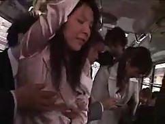 Two women, japanese businesswoman groped and fucked in bus